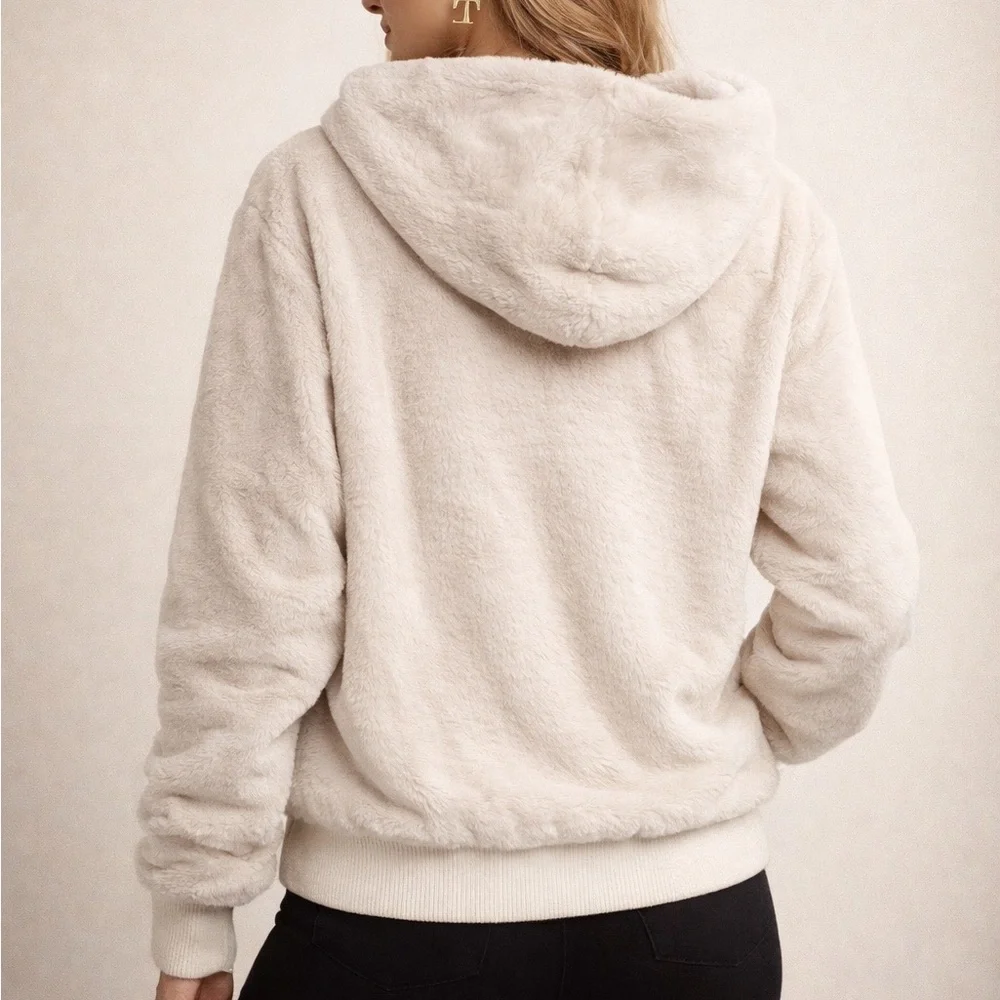 Tom Ford Beige Faux Fur Hooded Bomber Jacket With Leather Trim